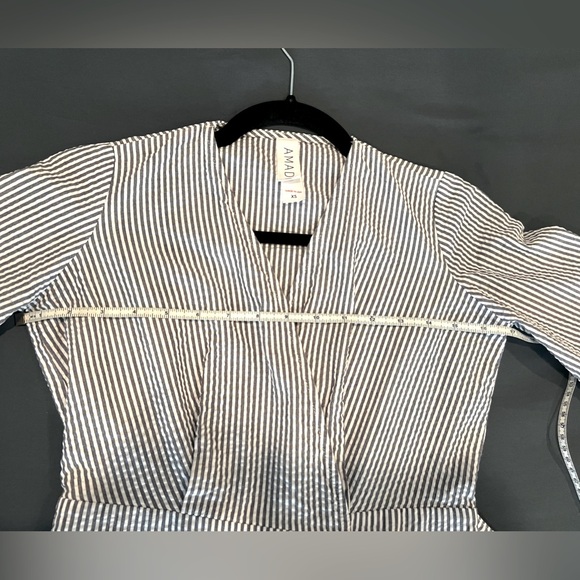 Anthropologie Amadi Striped Cotton Short Romper Faux Wrap Flare Sleeves Size XS - Picture 9 of 11